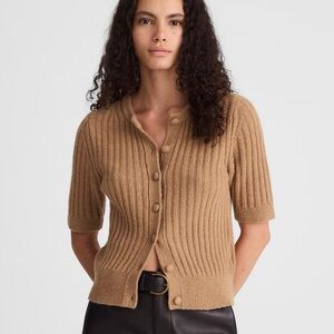 Madewell Short Puff-Sleeve Cardigan sweater with buttons